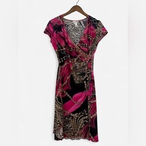 Joseph Ribkoff Vibrant Pink and Black Chain Print Dress